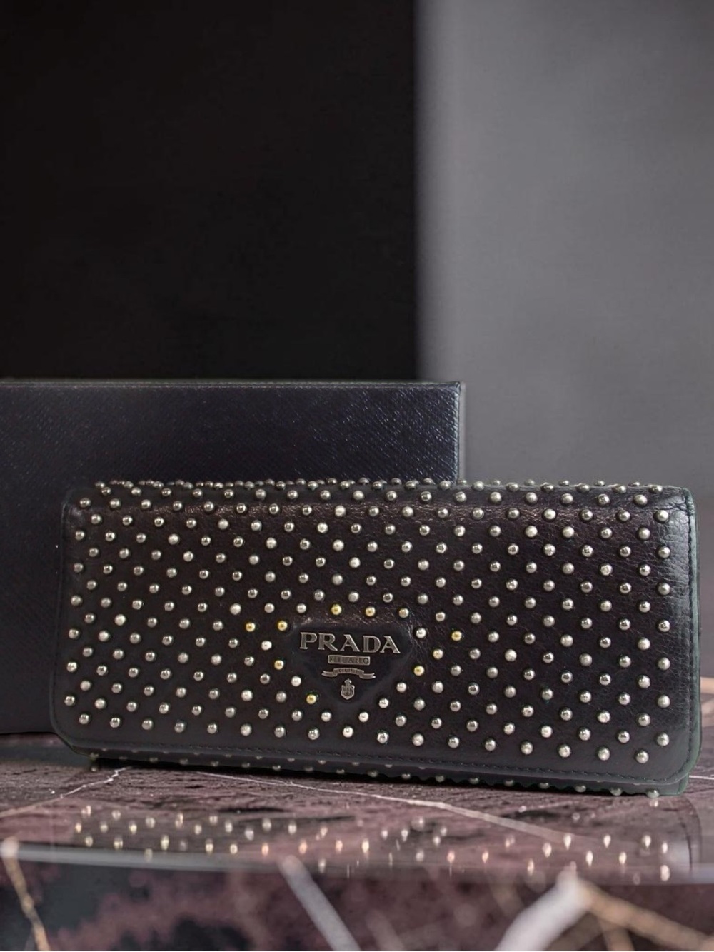 PRADA Studded Leather Continental Wallet 😍🖤